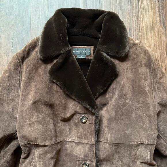 Gallery Brown Suede Coat w/ Faux Fur Lining & Trim – Women’s Large - Picture 2 of 7